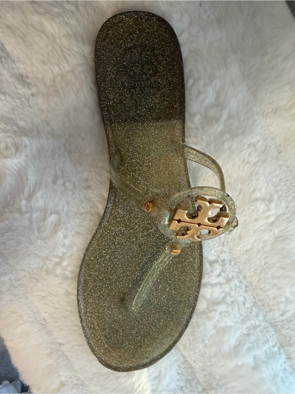 Tory Burch Mini MillerJelly Thong Sandals in Metallic Green Multi/Gold Size 9 - Picture 3 of 6